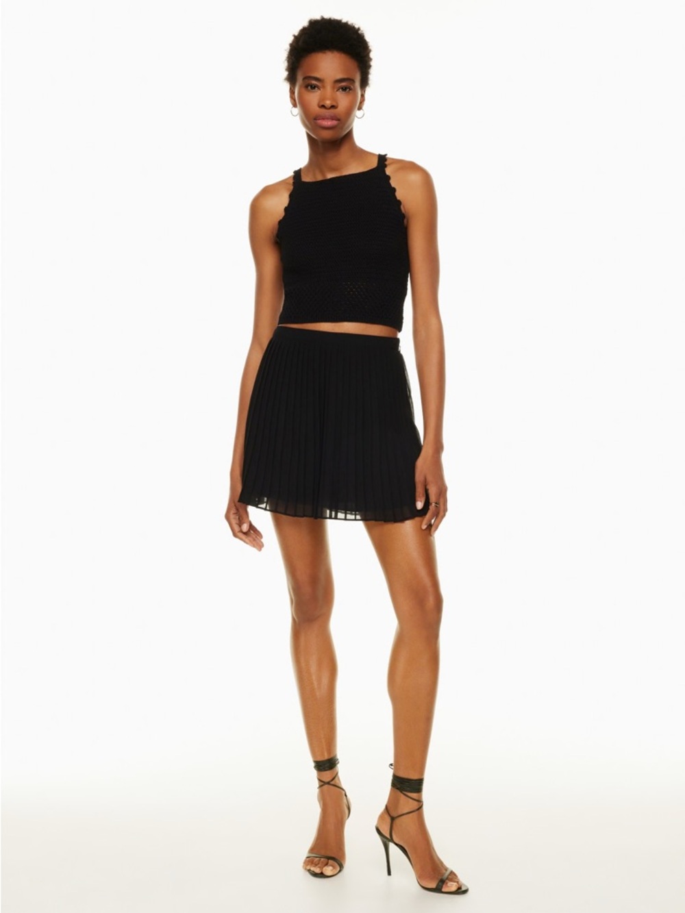NWOT Artizia Wilfred Black Twirl Mini Pleated Skirt